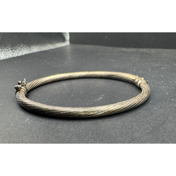Vintage HAN Italy 925 Sterling Silver Twisted Hinged Bangle Bracelet 6.5" - Picture 1 of 11